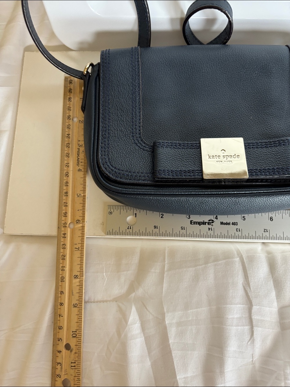 Kate Spade Primrose Hill Little Kaelin Bow Navy leather purse bag crossbody. - Picture 14 of 16